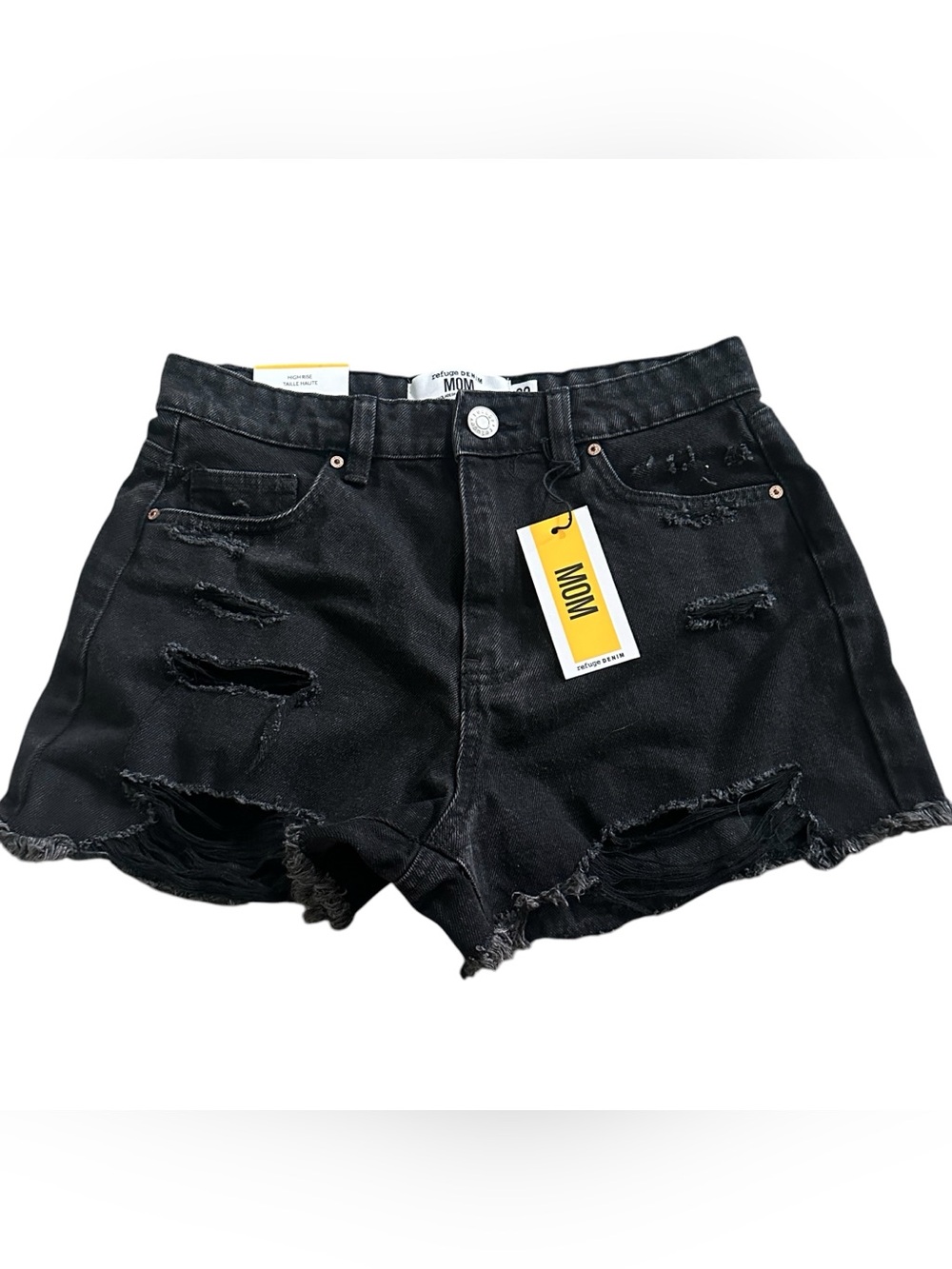 NWT Refuge MOM Destructed High Rise Black Denim Shorts Womens Size 3